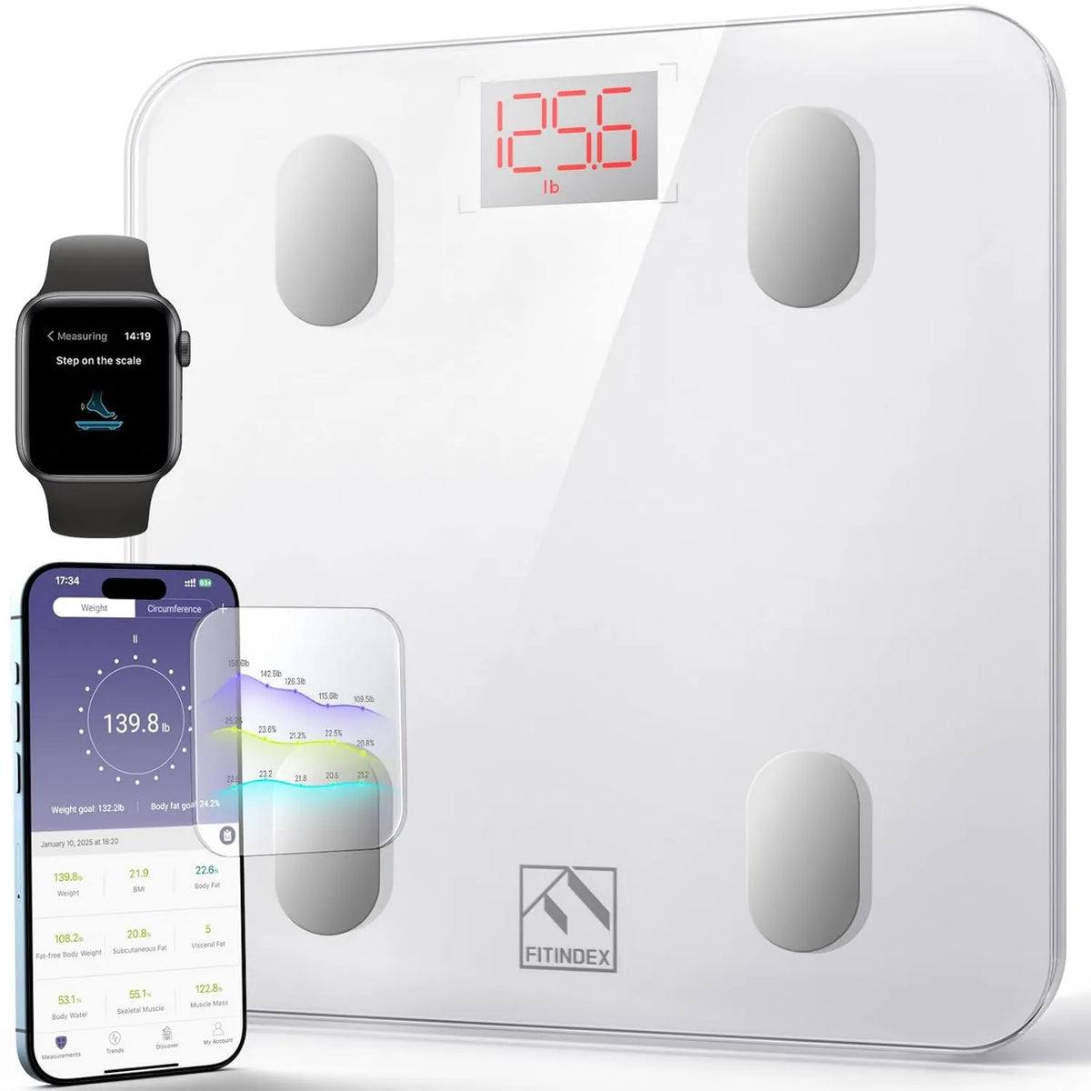 FITINDEX, Równowaga, Bluetooth, biały, Pesse Person Impedancemeter