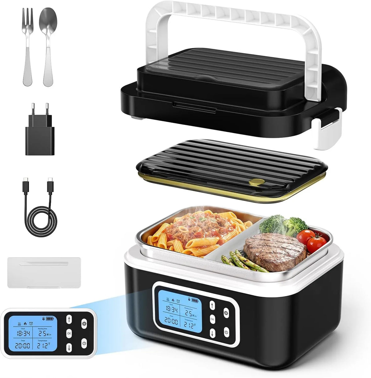 Jradse, Grzejnik elektryczny, półtorej l, wyświetlacz LCD, stal nierdzewna, Inteligentna skrzynka na lunch Ogrzewanie z wyświetlaczem LCD