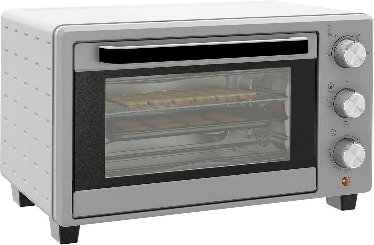 HOMCOM mini piekarnik, Elektryczny piec do pizzy, 21 l, 1400 W, 100 do 230°C, licznik czasu, grill, kompaktowy, srebrny, Mini Cztery 21 l 1400 W 100- 230°C Zegar 60 min Okno