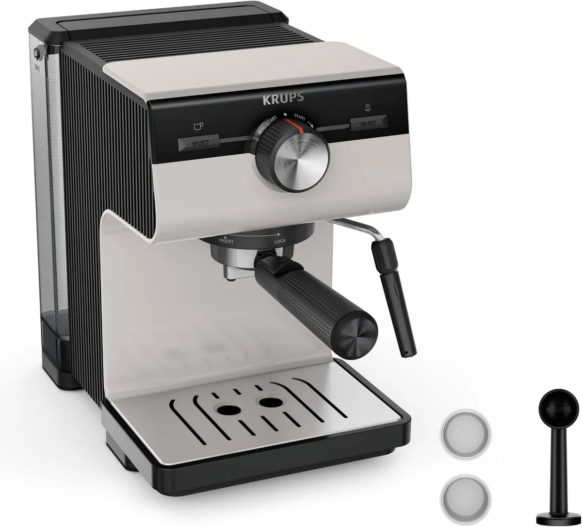 Krups XP381B10 ekspres do kawy, 15 bar, funkcja pary, Authentic ekspres do kawy, system Thermoblock, zintegrowana dysza parowa, zbiornik na wodę 2 l