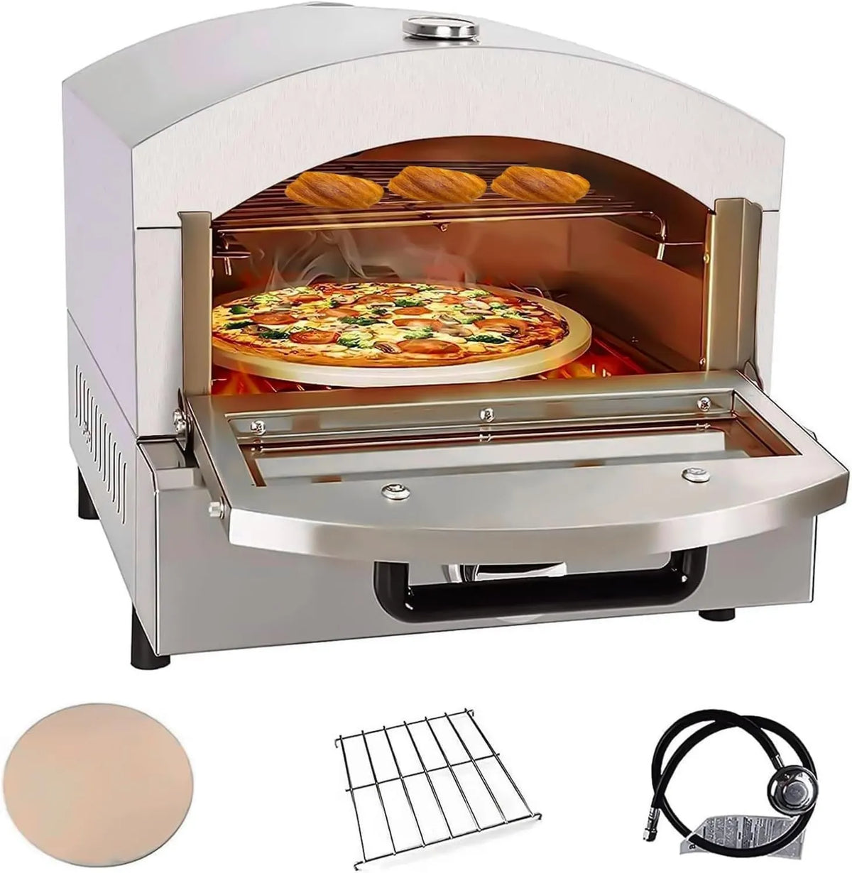 YXYLJOZ mini piekarnik, Elektryczny piekarnik do pizzy, 30 cm, przenośny, na zewnątrz, stal nierdzewna