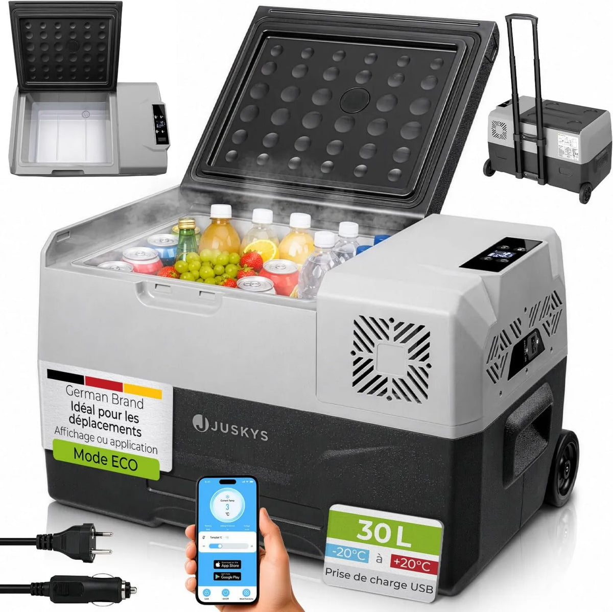 Juskys, Lodówka, 30 l, 230 V, kemping, szary, chłodziarka sprężarka do gniazda prądu, kemping- Car, 24, Ciężarówka