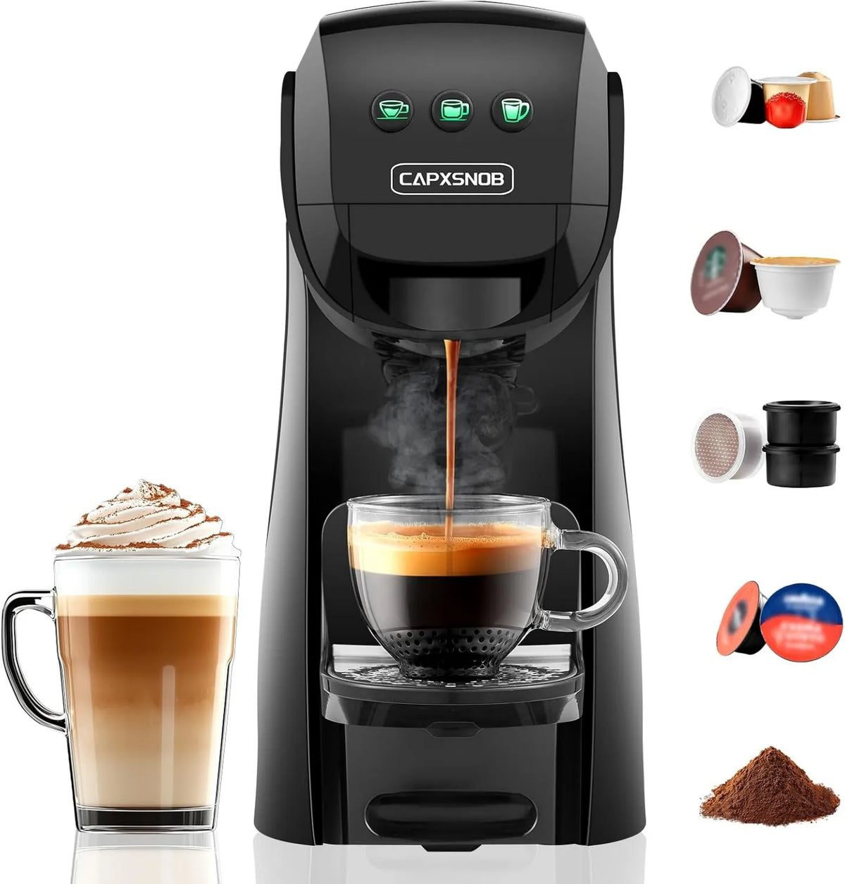 CAPXSNOB, Nespresso Warriors1 5in1 Elektryczny ekspres do kawy, 0, 8 l, 2 strefy temperaturowe, 20bar, FAP Espresso Point i Café Moulu 5en1