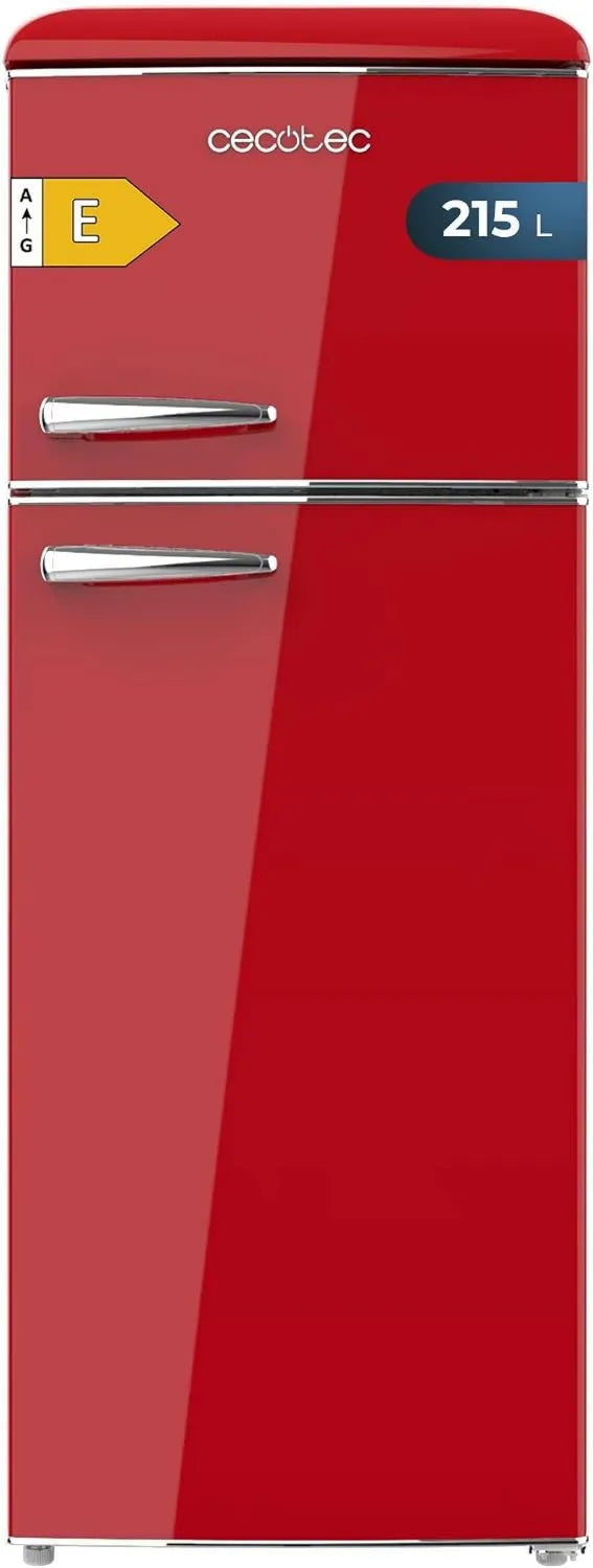 Cecotec lodówka, Bolero CoolMarket 2D, 215 l, 2 strefy temperaturowe, czerwony, Wysokość 148, 2 cm i szerokość 55, LED, Rękojeść chromowana, Półki na półki