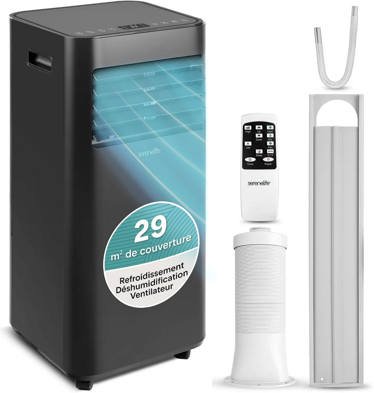 SereneLife klimatyzator przenośny, Klimatyzator, 54 dB, czarny, 3 w 1 z osuszaczem i wentylatorem, 2, 0 kW, dla 28 m²