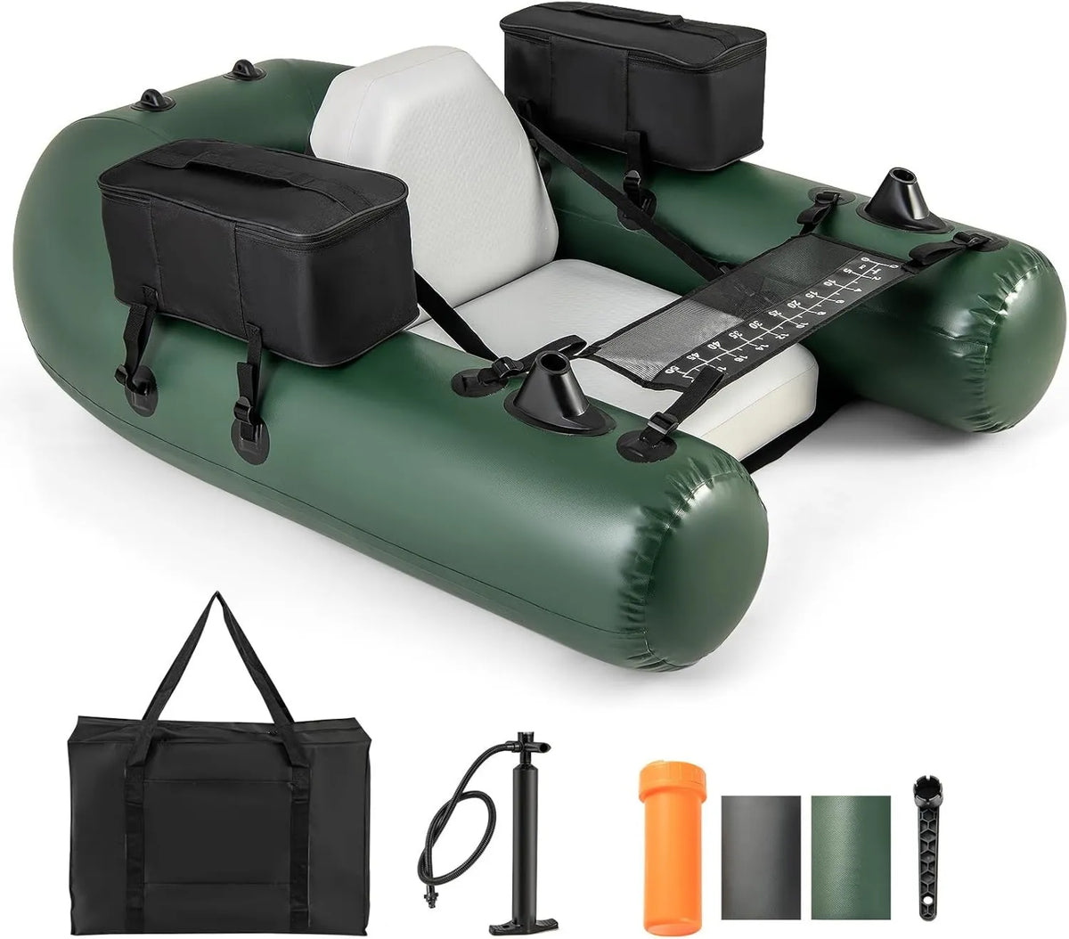 GOPLUS Bellyboat, 100 kg, 35 cm, 157 x 114 x 35 cm, regulacja ustawień, Belly Boat obciążalność do 100 kg, 2 kieszenie do przechowywania