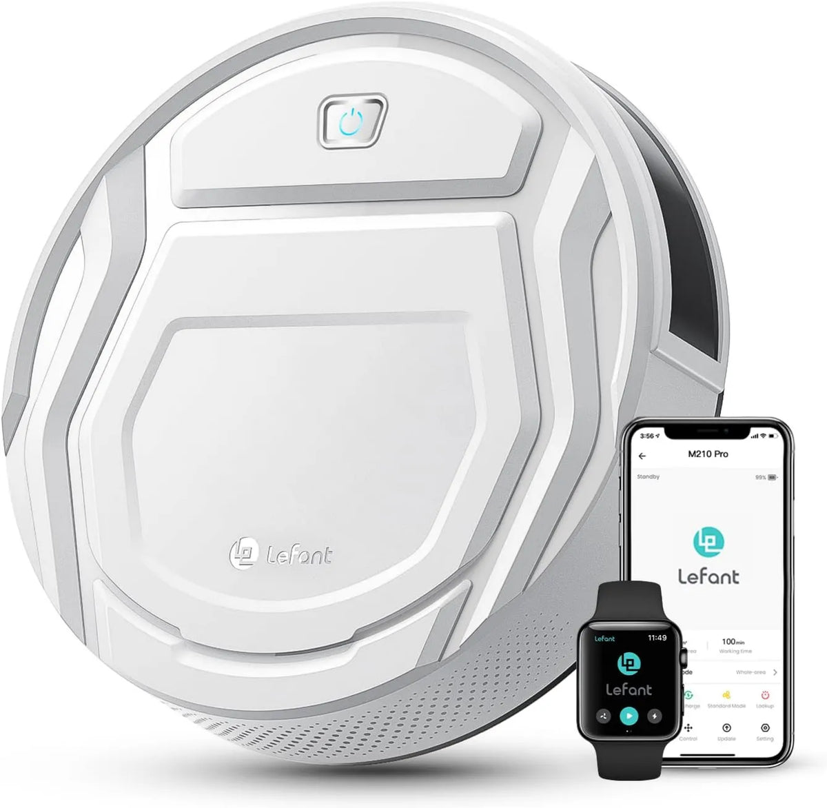 Lefant robot sprzątający, M210 Robot próżniowy, Wi-Fi, cichy, biały, podłączony do WiFi / Alexa / App, 3 tryby ssące