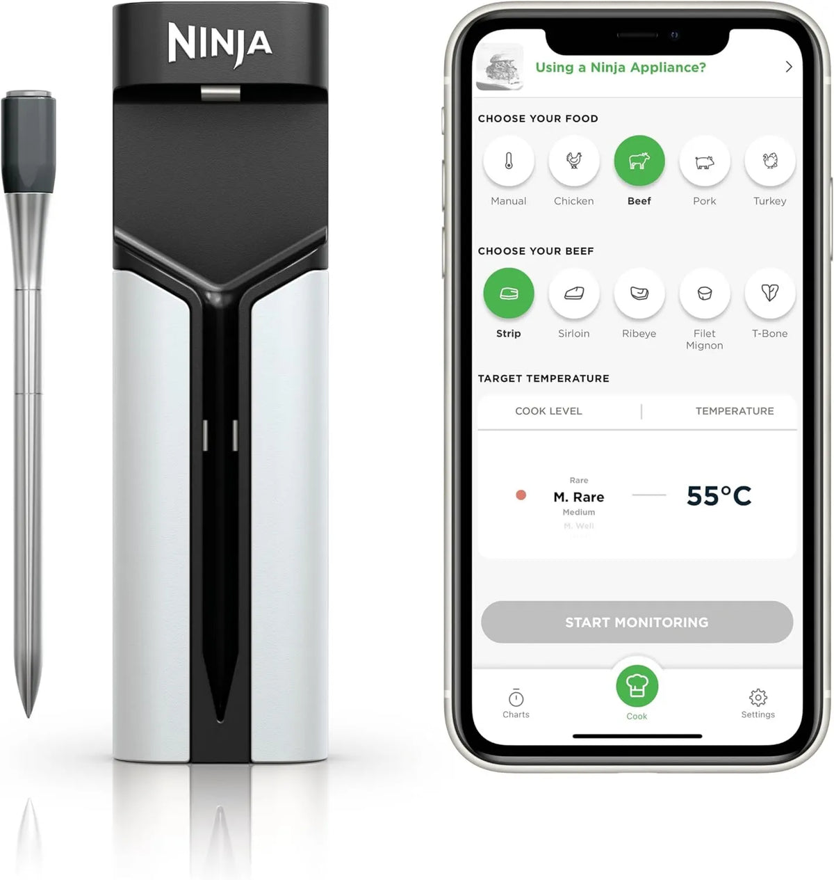 NINJA, Termometr WP100EU, 50 m, na zewnątrz, IP65, Bluetooth, grill, bezprzewodowy