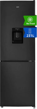 CHiQ lodówka, kombinowana, 231 l, FBM228NE4DE, No Frost, z zamrażarką, czarna, 4-gwiazdkowa zamrażarka, dozownik wody, Chłodzenie