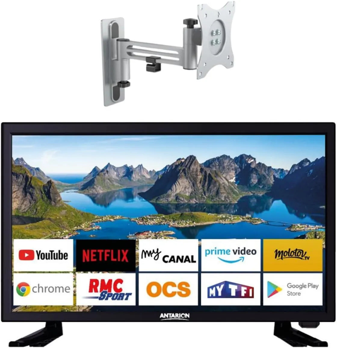 Antarion telewizor, Szafka TV, 21, 5 cala, Android OS, Full HD, kemping, Pack TV LED 21, 5 '54 cm Full HD Android Smart TV kemping Car +