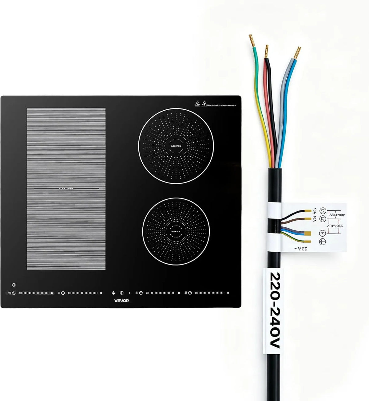 VEVOR płyta grzewcza, Płyta indukcyjna, 59 cm, 7200 W, stół indukcyjny do gotowania, dotyk, blokada, możliwość wchodzenia na teren, kemping, 9 poziomów Heather, do kuchni