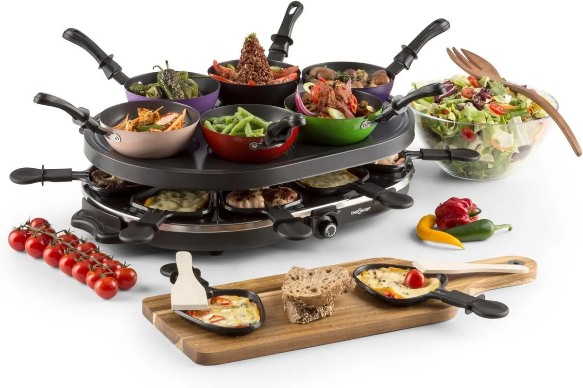Oneconcept, stół elektryczny grill, powłoka nienakładana, 2 strefy temperaturowe, czarny, drewno