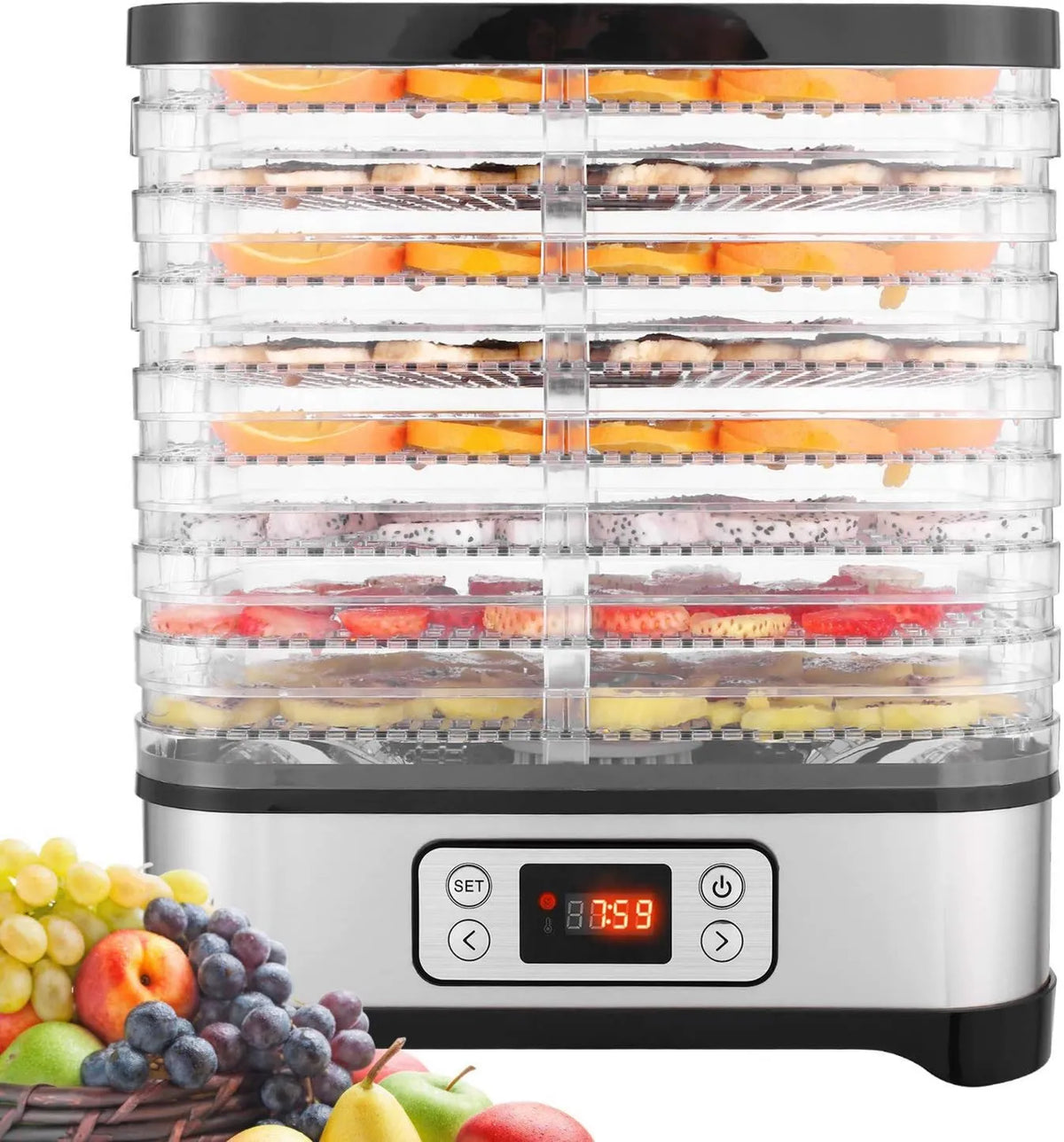 Nictemaw suszarka do żywności, 72h Regulowana temperatura, Odwodnienie owoców i warzyw z minutnik, 400 W Dehydrater Food 8 Płyty LCD ekran, 35- 70°C, Mięso