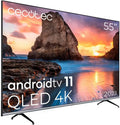 Cecotec telewizor, VQU10055. Inteligentny, 55 cali, TV, 4K UHD, QLED, dźwięk Dolby, Android OS, Dolby Vision i Dolby Atmos, Android 11, model 2023, MEMC
